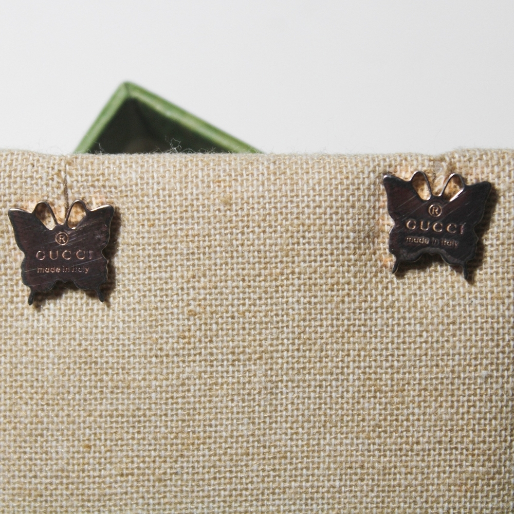 ✨Authentic GUCCI .925 STERLING SILVER LOGO Bronce BUTTERFLY STUD Post Earrings